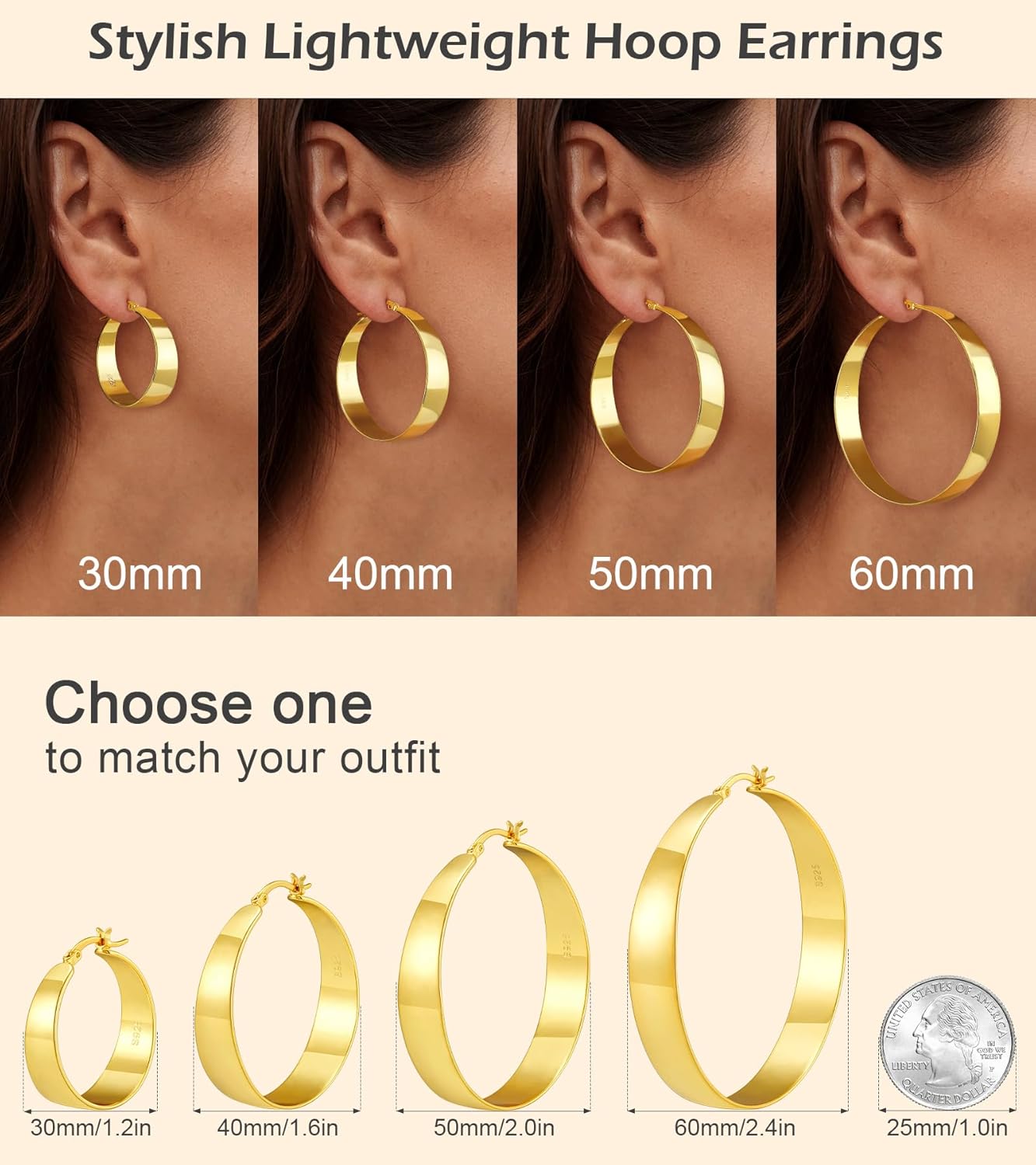 14K Gold Plated Hoop Earrings for Women Chunky Hoop Earrings for Women Thick Lightweight Earrings Jewelry Gifts - Image 4