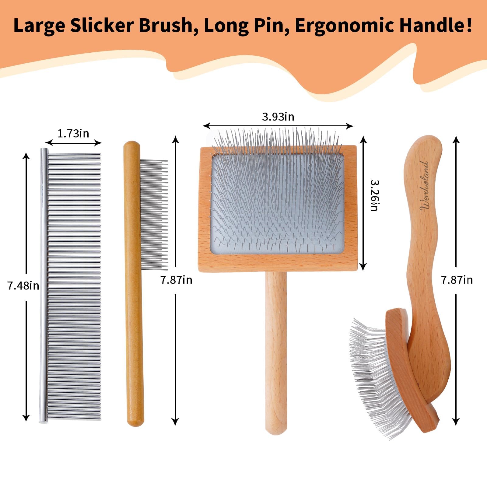 Hundezupfbürste für langhaarige Hunde, Doodle Brush für Hunde, große Zupfbürste für Goldendoodles mit ergonomischem Massivholzgriff, Lange Nadel, Fellpflegebürste für Hunde, Holz