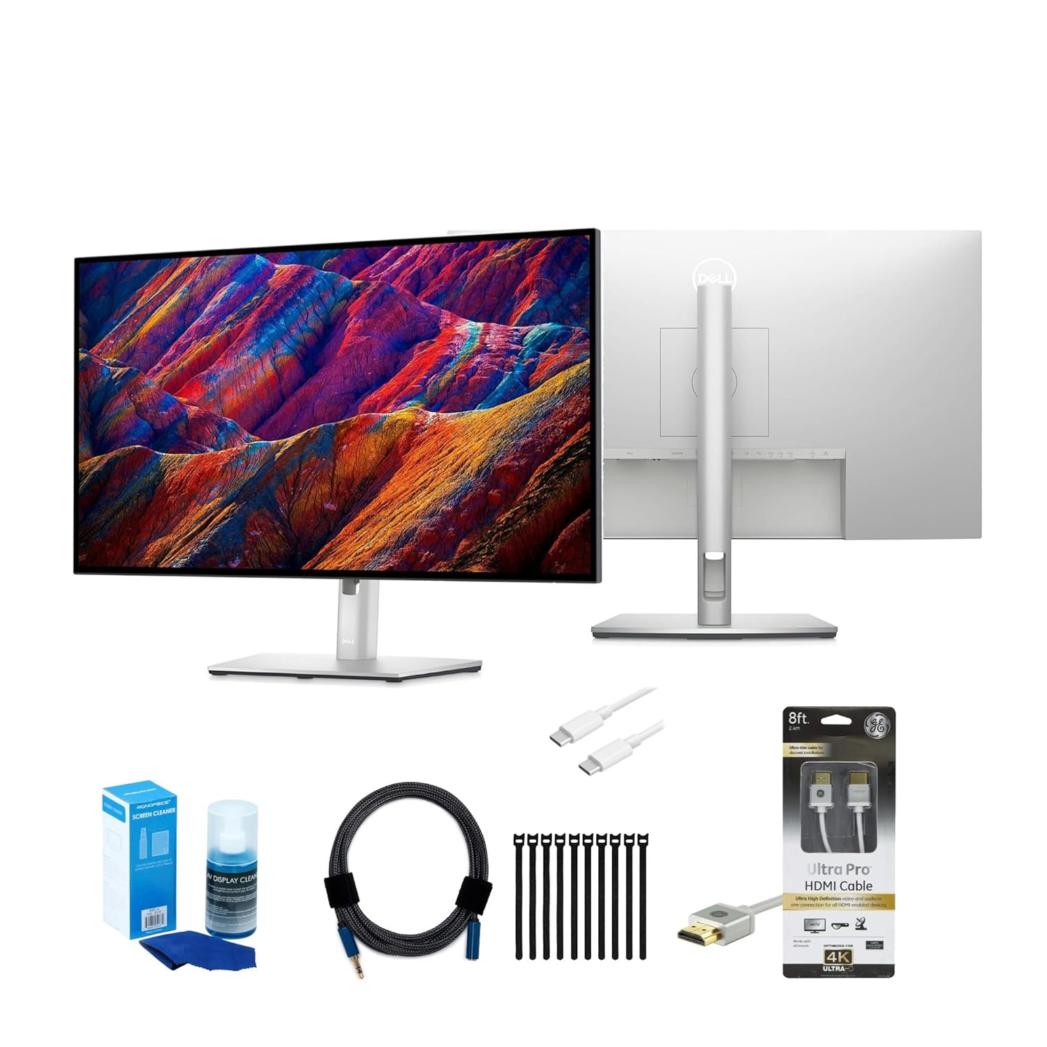 Dell U2723QE UltraSharp 27-Inch 4K USB-C Hub Monitor Bundle with HDMI Cable, USB-C Charging Cable, Screen Cleaner, Adapter Cable, and Hook-and-Loop Fastening Cable Ties (6 Items)