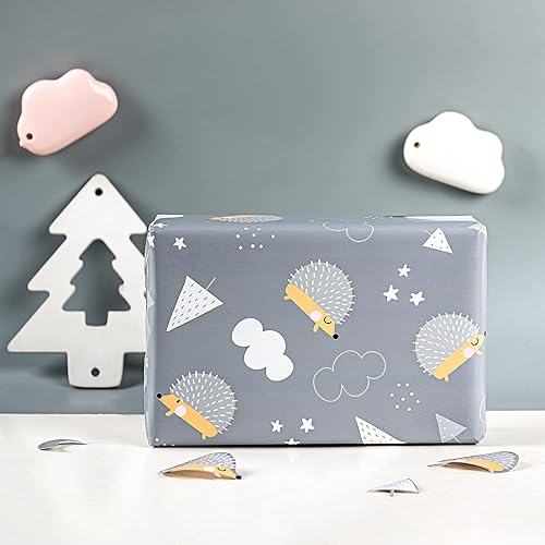 Vista 425 de WRAPAHOLIC Papel de regalo reversible, mini rollo, 17 pulgadas x 33 pies, adorable diseño de gato y azul sólido para cumpleaños, vacaciones