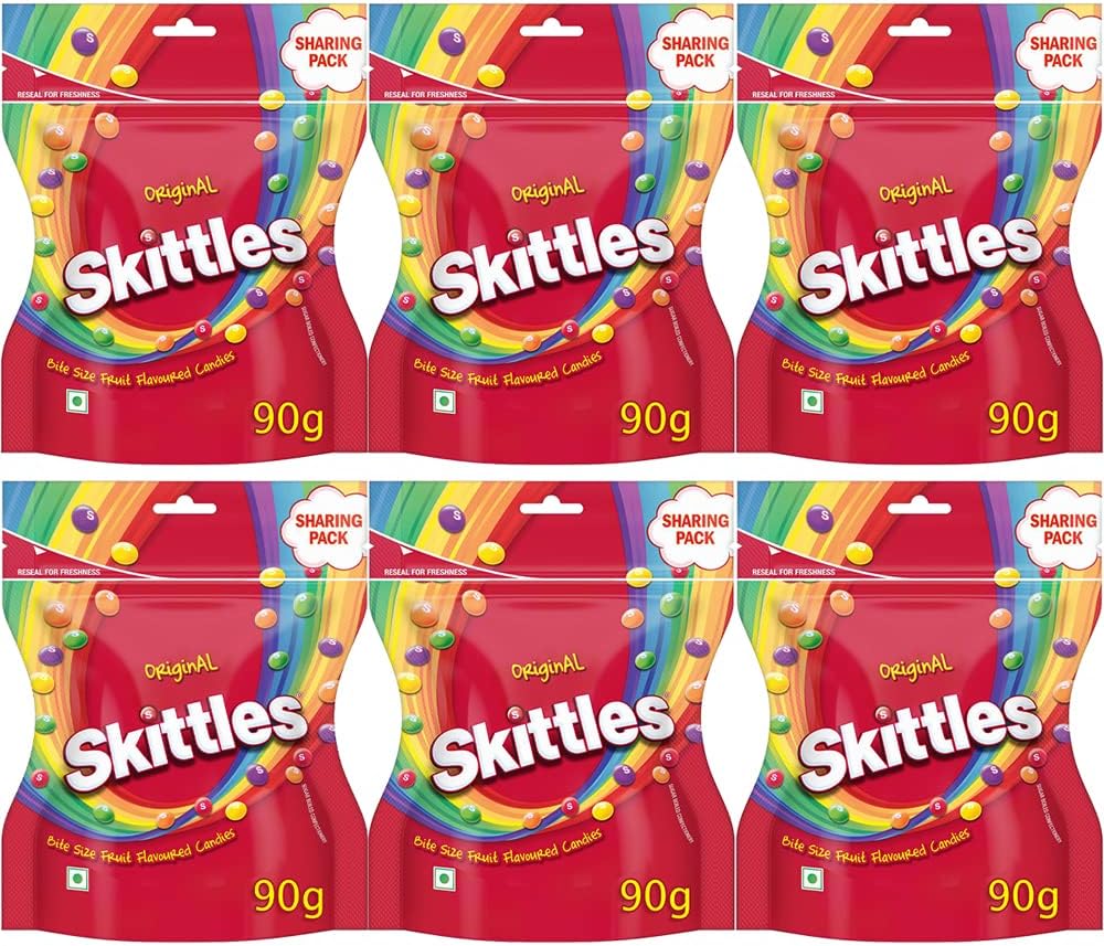 Original Chewy Fruit Candy Sharing Pack, Bite-Size Fruity Flavours (Lemon, Apple, Grape, Strawberry, Orange), Imported Candies, 90g, Pack of 6