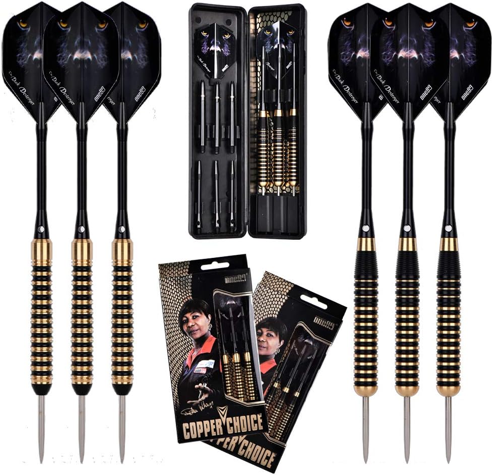 “The Dark Destroyer” Professional Steel Tip Dart 6 Barrels in Two Styles(20/22g) with Aluminum Shafts, Thick Flight, Slim Case and Gift Box