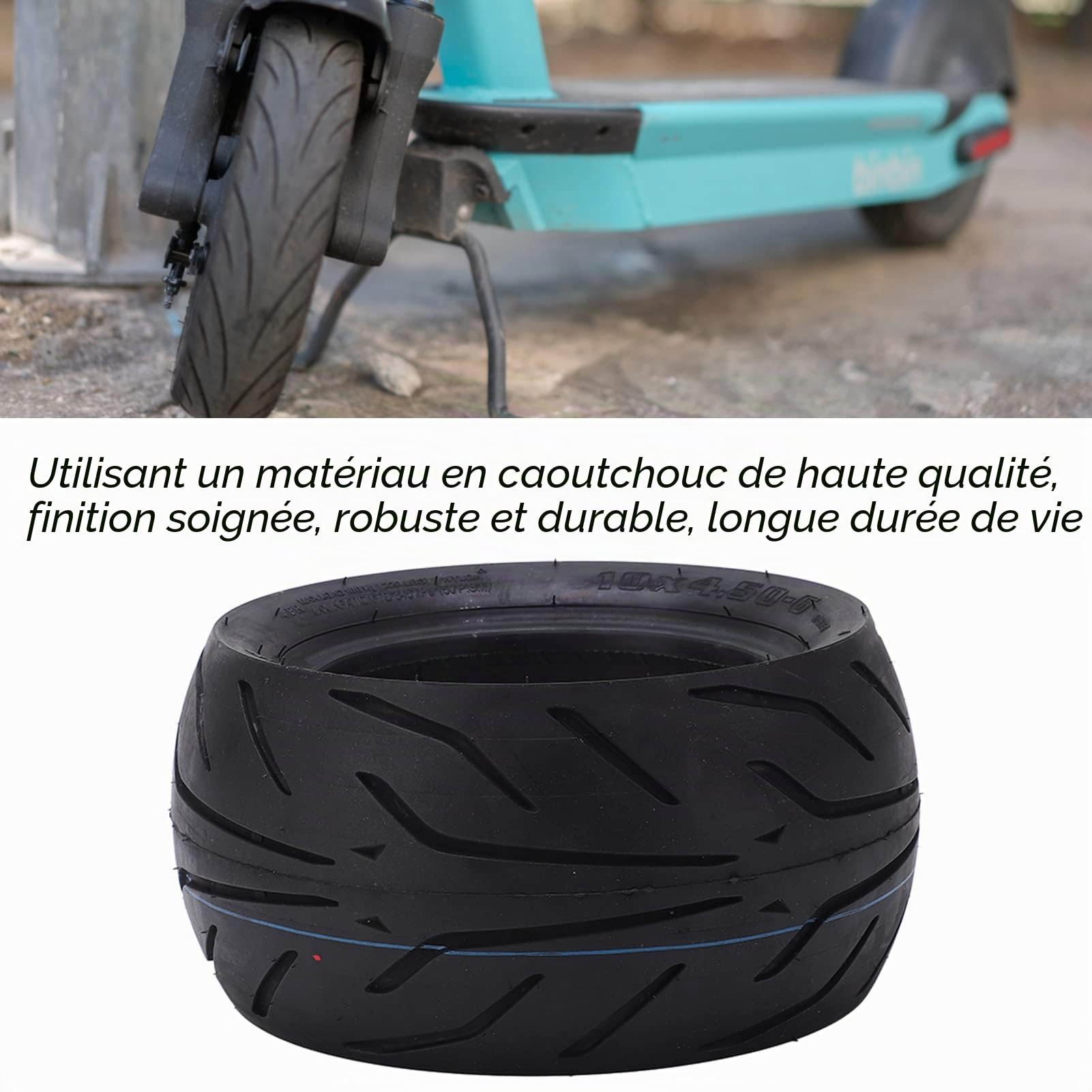 Alomejor Pneus sans Chambre de Scooter électrique, Remplacement de Pneu en Caoutchouc de Vélo électrique de 10 Pouces pour 10x4.50 6