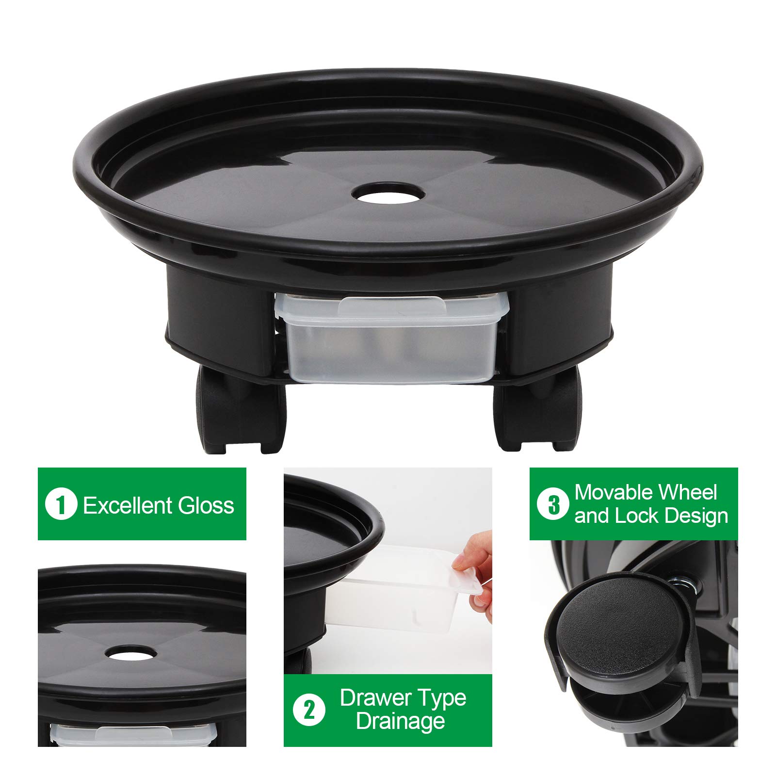 2 Pack Plant Caddy with Wheels 9 Inch Planter Tray Small Flower Pot