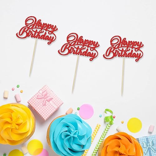 Miniatura 10 de 24 piezas de decoración de cupcakes de cumpleaños con purpurina dorada para cupcakes de cumpleaños, para celebrar fiestas de cumpleaños, suministros