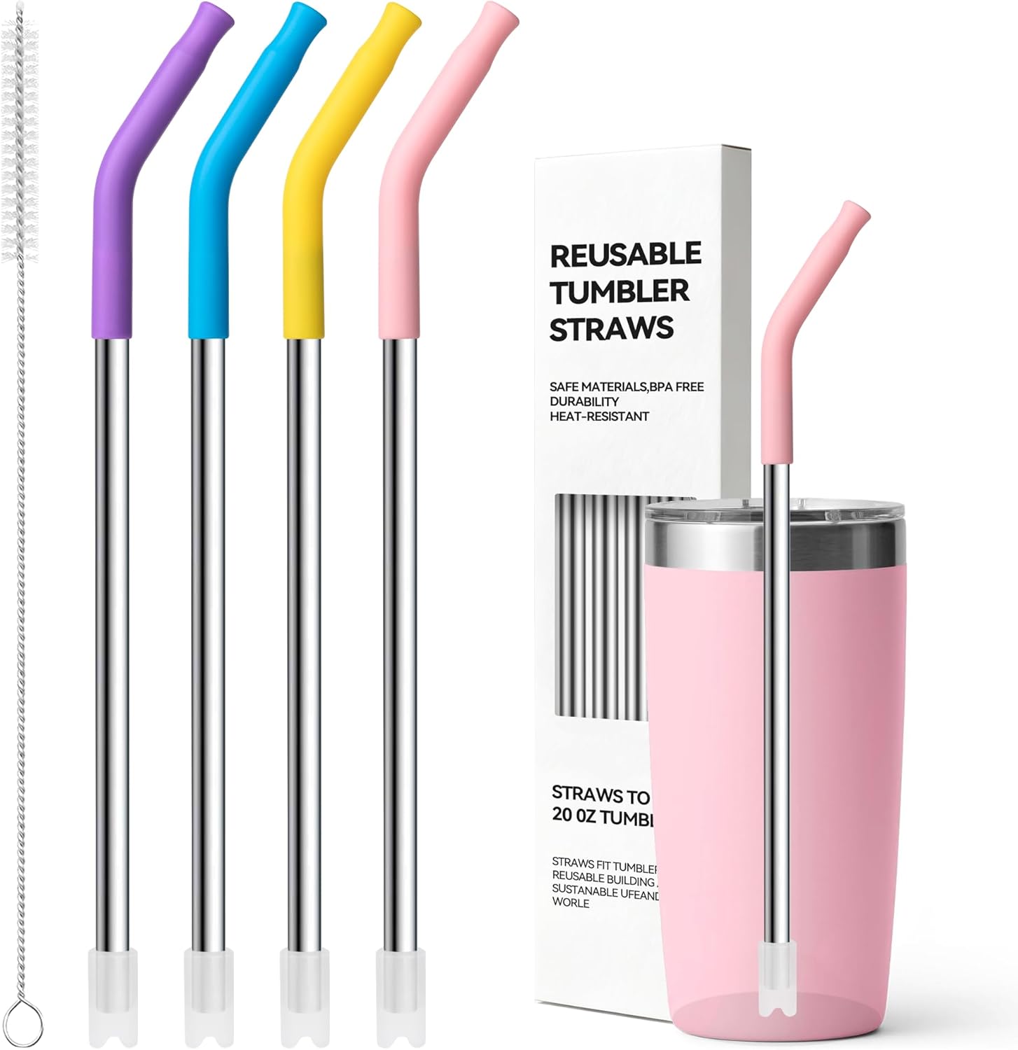 Metal Straws for Kids, 7" Short Straws Reusable Stainless Steel Straw with Silicone Tip for 10/12/14 OZ Tumblers,Also Fit Small Glass Cups And Mugs (Set 2)