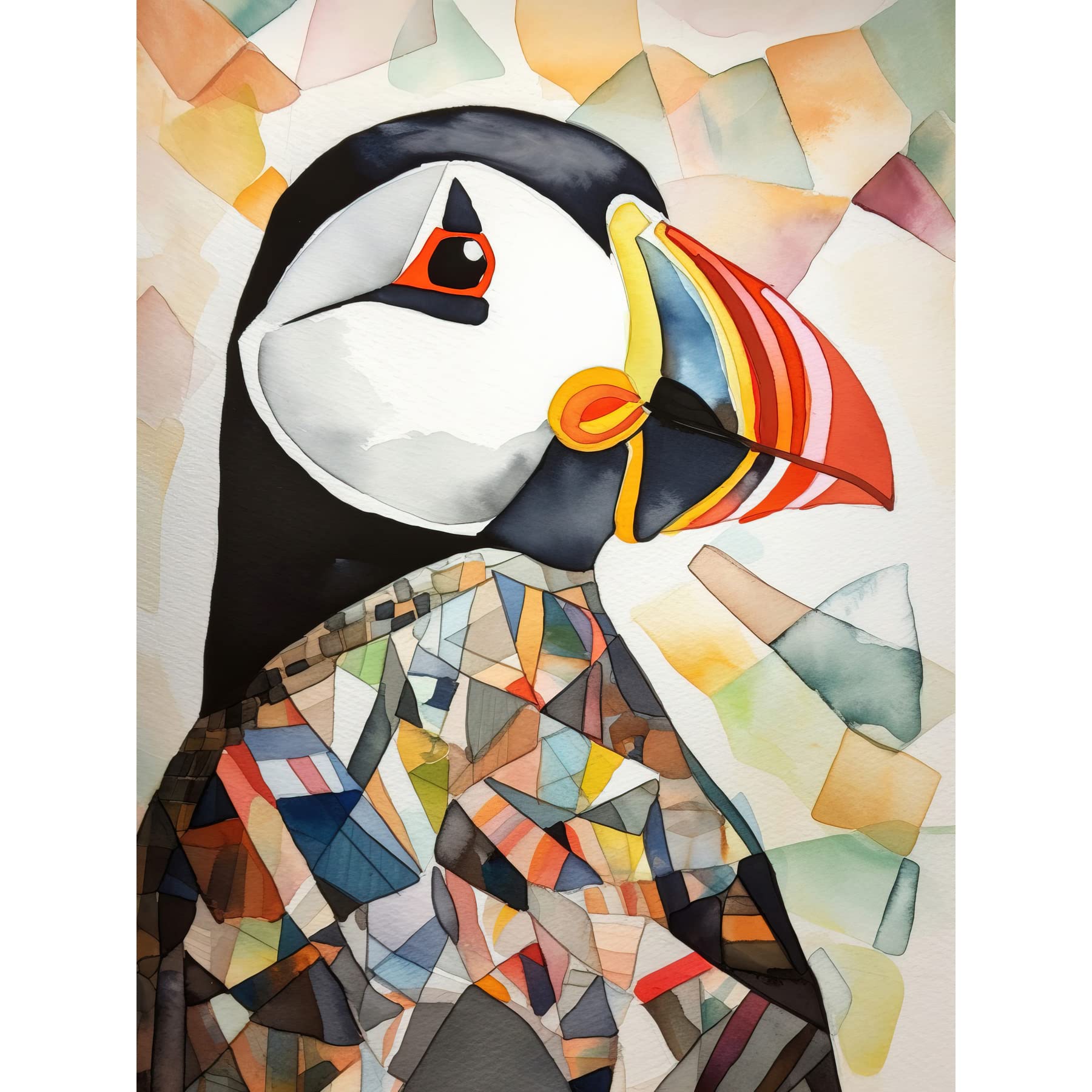 Artery8 Puffin Bird Abstract Portrait Folk Art Large Wall Art Poster Print Thick Paper 18X24 Inch