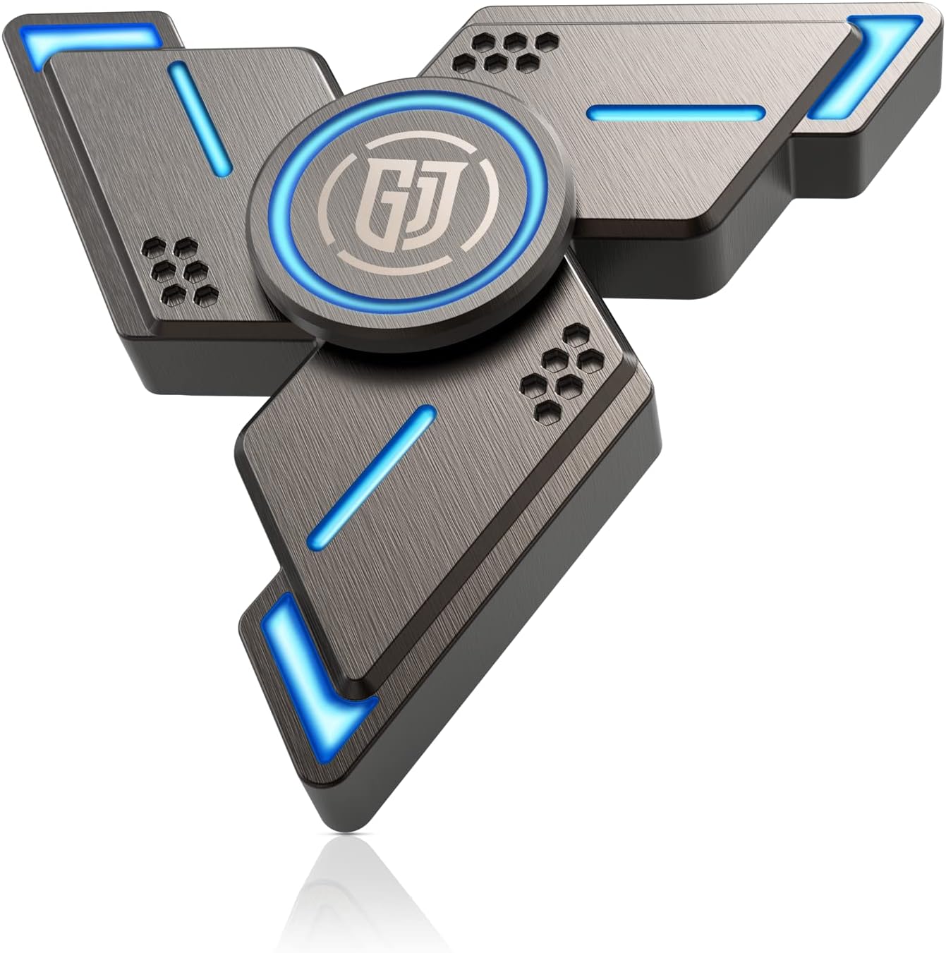 Aolcev Fidget Spinner Light Up Metal Fidget Toy Luminous Triangles Stainless Steel 3-5 Min Fast Bearing Spins Dark Hand Spinners for ADHD Stress Relief Desk Fidgets Toys Gifts for Kid Adults-Grey