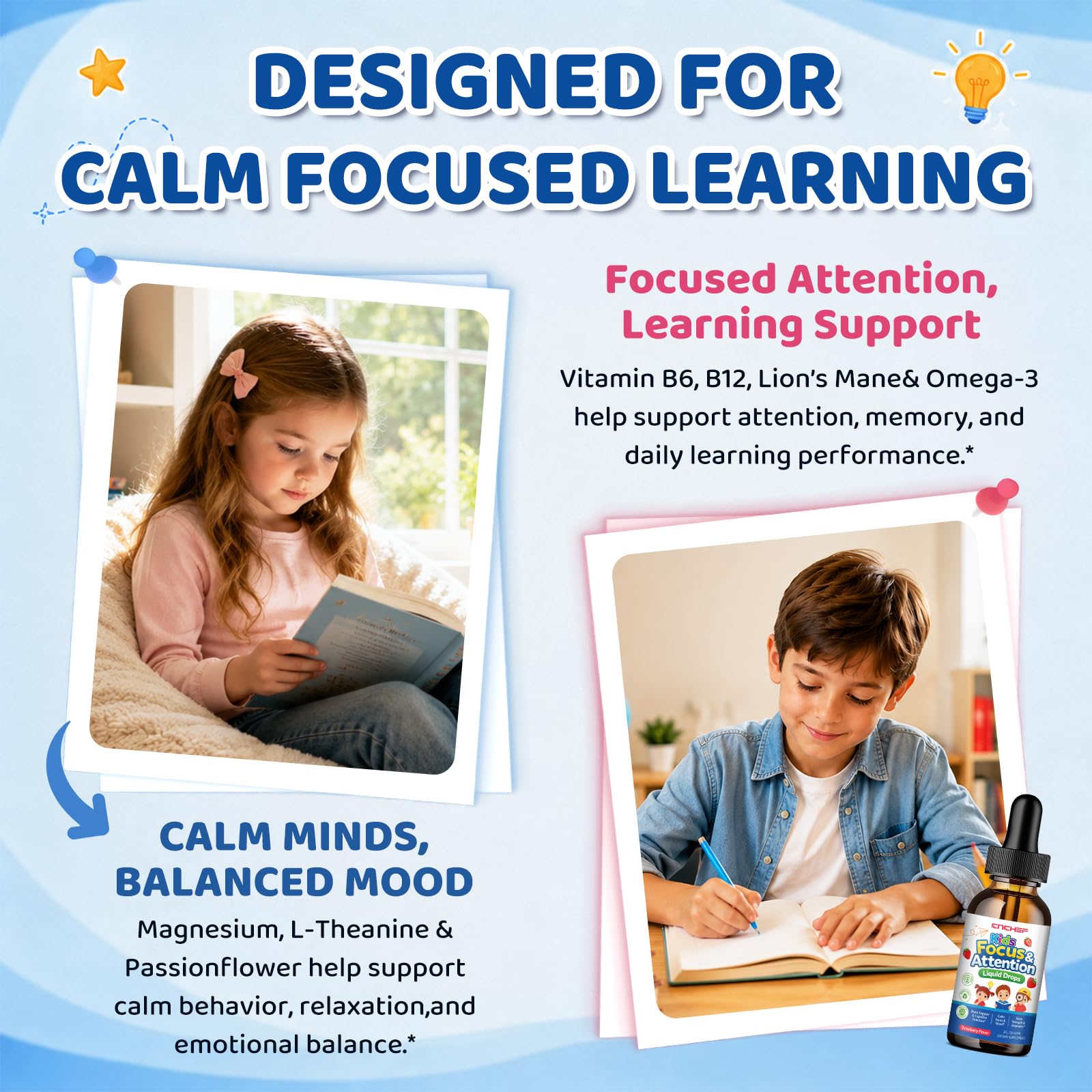 Kids Focus and Attention Supplements with Phosphatidylserine, Magnesium Glycinate, L-Threonate, Omega-3, L-Theanine & multivitamin - Kids ADHD Brain Liquid Drops - for Memory, Cognitive, Calm & Mood — Amazon image 5