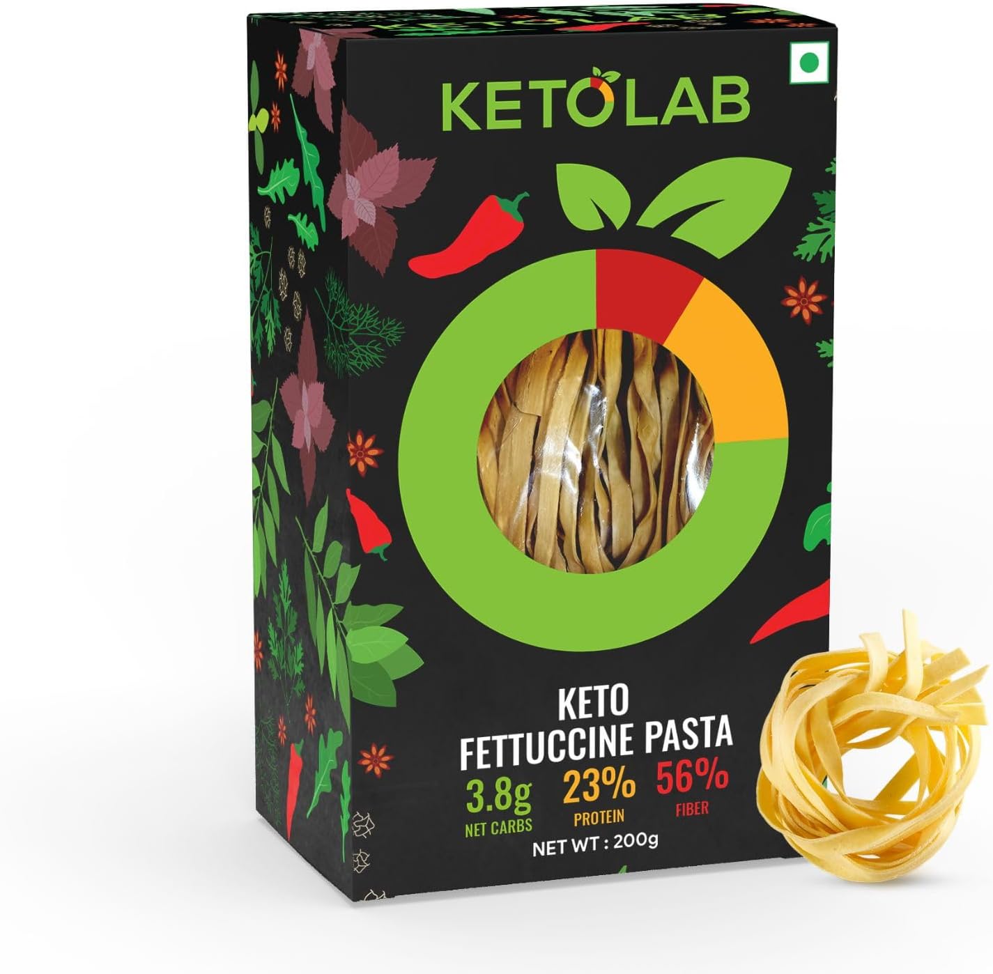 - Keto Fettuccine Pasta (Flat noodles), 200 Gms (Pack of 2), 3.8g Net Carb & 23% High Protein/Serving, Identical to Regular Pasta, Low Carb, High Fibre, Low GI, Keto Diet, Diabetic Friendly