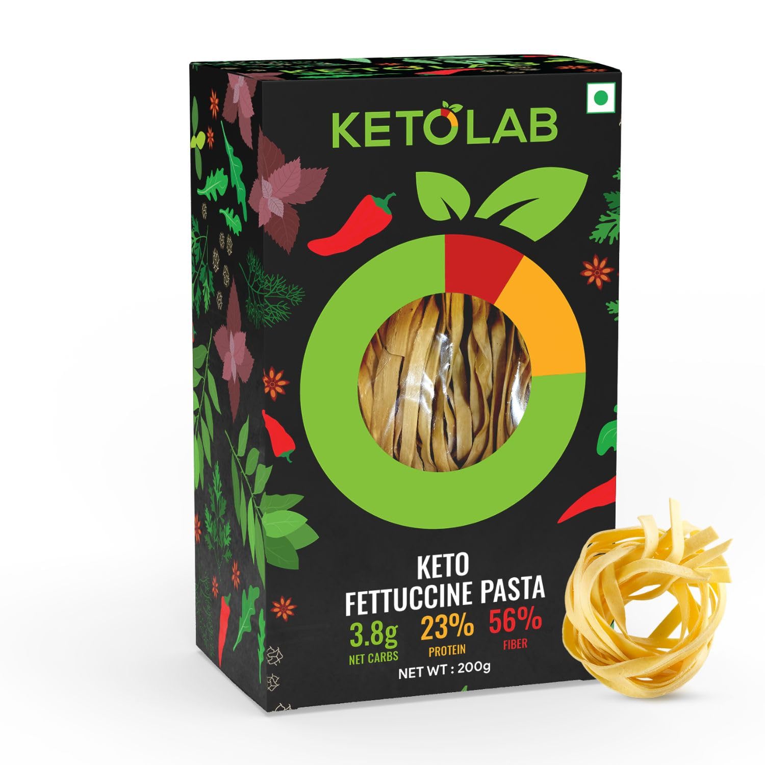 Keto Fettuccine Pasta (Flat noodles), 200 Gms (Pack of 2), 3.8g Net Carb & 23% High Protein/Serving, Identical to Regular Pasta, Low Carb, High Fibre, Low GI, Keto Diet, Diabetic Friendly