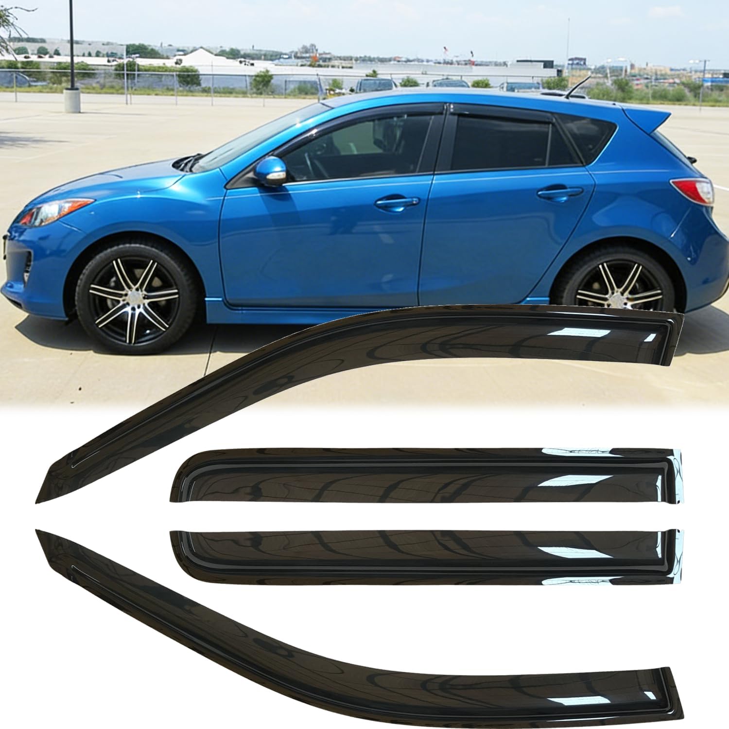 4pcs Original Shatterproof Side Window Wind Deflectors for 2010-2013 Mazda 3 (5-Door Sport),Outside Mount Rain Guards Sets,Nice Looking Window Visors for Cars,Vent Deflector 94325