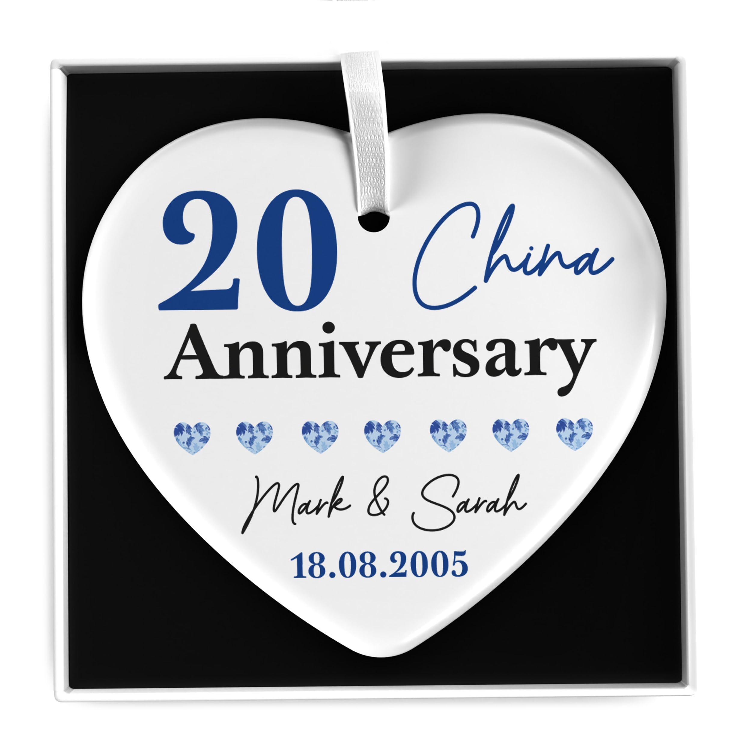 Beecreative Personalised China Wedding Anniversary Gifts - 20th Wedding Anniversary Gift For Husband, Wife, Him, Her - 20 Years Wedding Anniversary - Ceramic China Ornament With Gift Box