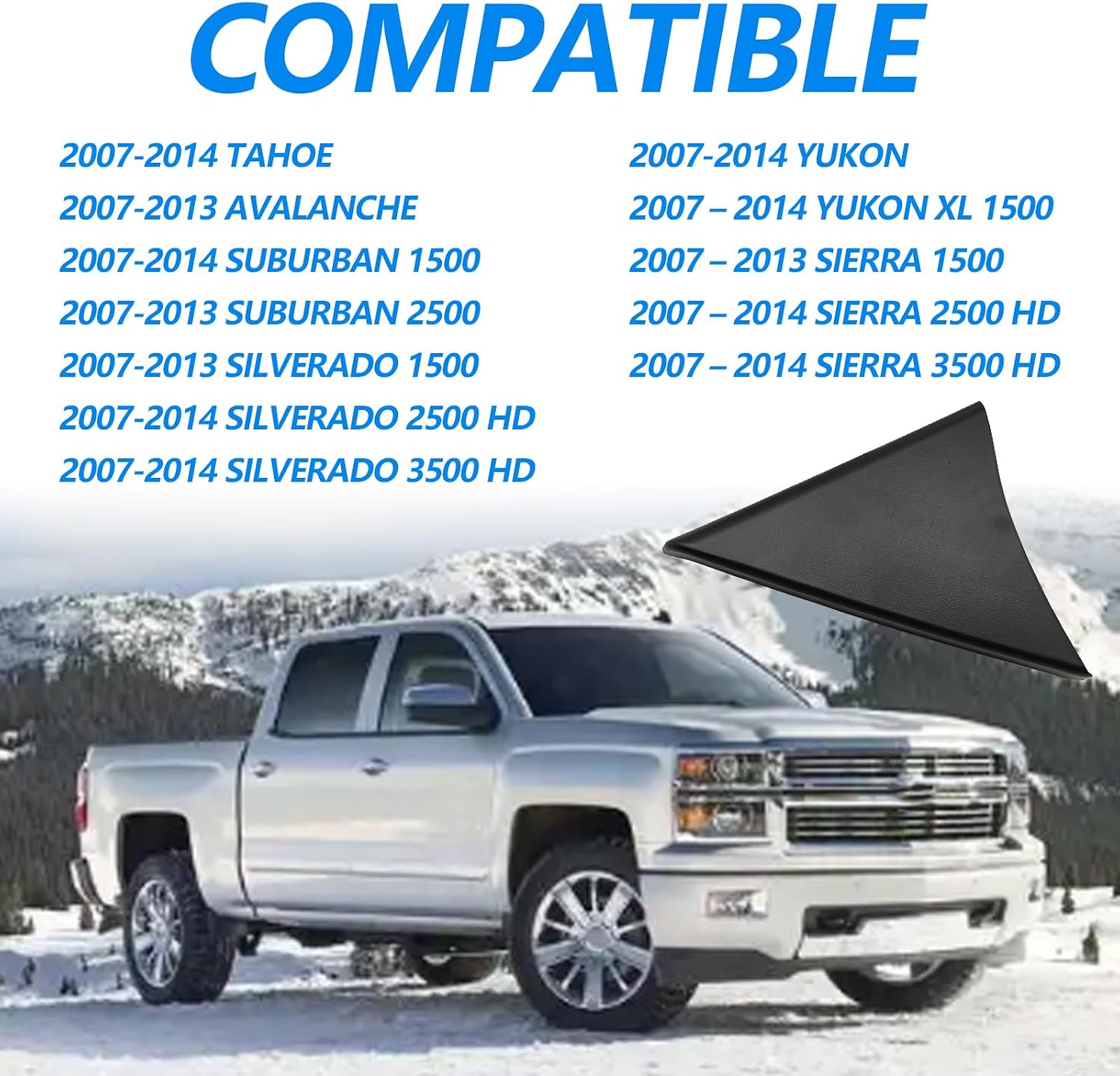 Front Door Triangle Cover Left Upper Trim Panel Driver and Passenger Side Triangle Panel 25857289 25857294 Compatible with GMC Sierra Yukon Chevy Suburban Avalanche Silverado Tahoe
