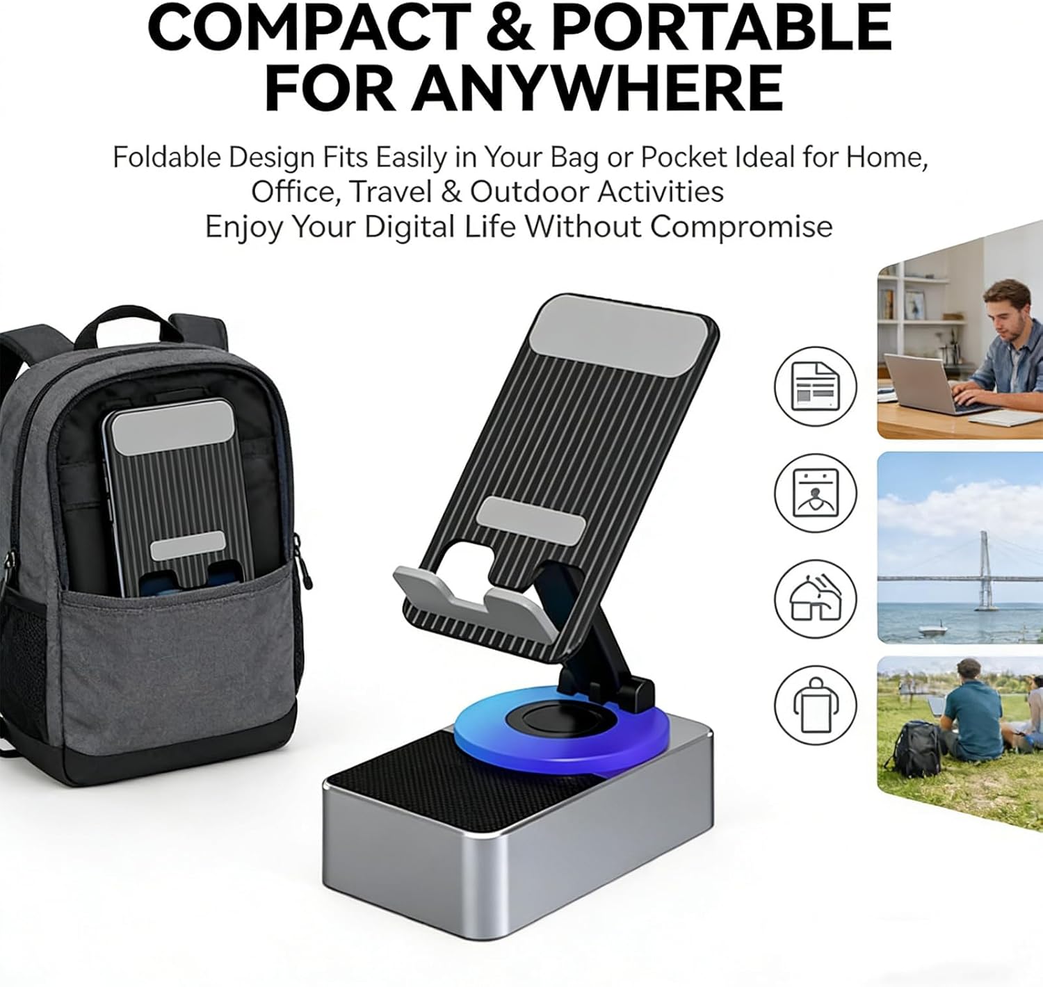 Bluetooth Audio Power Bank Bracket, Cell Phone Stand with Wireless Bluetooth Speaker, Bluetooth Speaker, Phone Holder, Emergency Power Bank & Colorful Ambient Light, 360° Rotating Folding Lift (2pcs)