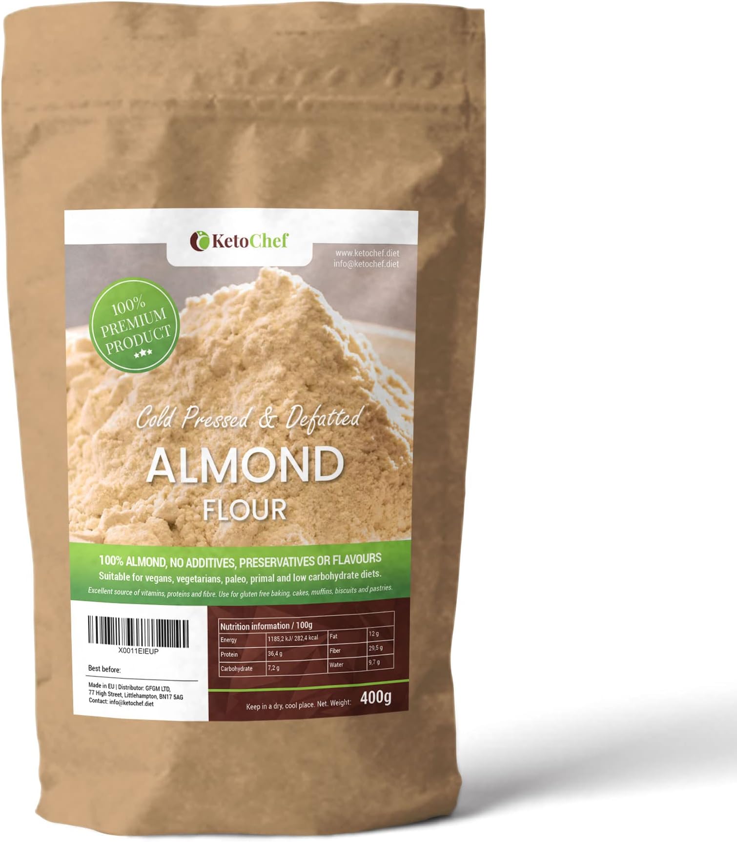 Cold Pressed Defatted Almond Fine Flour 400g, Good Source of Protein, Perfect for Baking