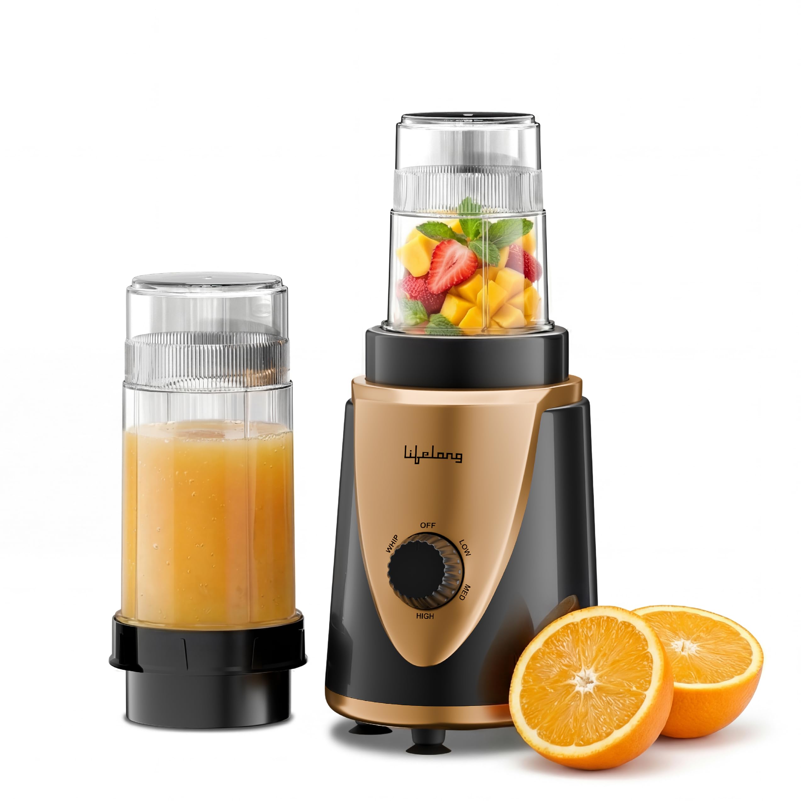 Lifelong Nutri Blender with 2 Jars (400ml & 800ml), 400W Motor, 3 Speed with Pulse, 4 SS Blades, Dual Lids(Sipper & Solid) | Compact Mixer, Juicer, & Grinder for Smoothie, Puree, Chutney (Black, Gold)-image-32