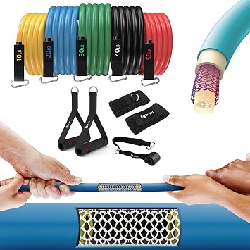 Dr. Aid Resistance Bands Set, 5 Stackable Bands with Handles, Pure Latex