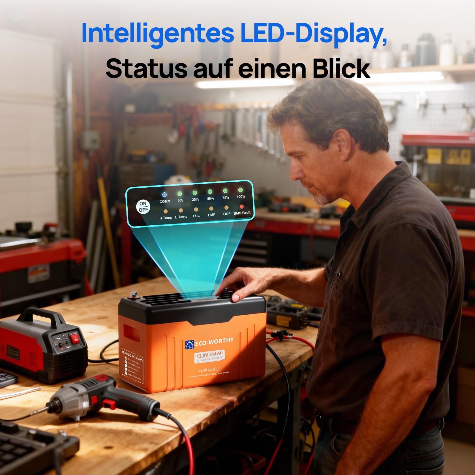 ECO-WORTHY 12V 314Ah LiFePO4 Bluetooth mit Display,4019Wh Lithium batterie 12V mit BMS Low Temperature Schutz für Boot,Wohnwagen,Wohnmobil