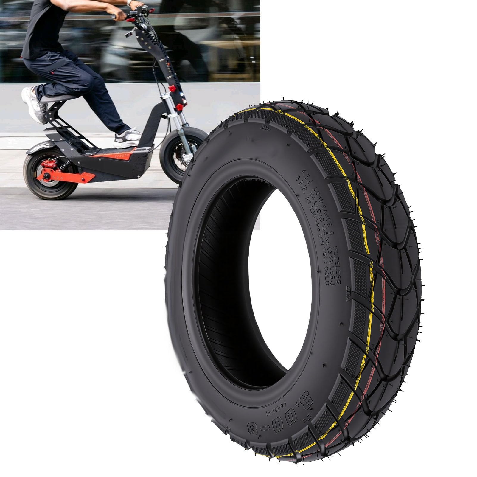 banapoy Neumático sin Cámara 3.00-8 para Scooter Eléctrico, Silla Ruedas