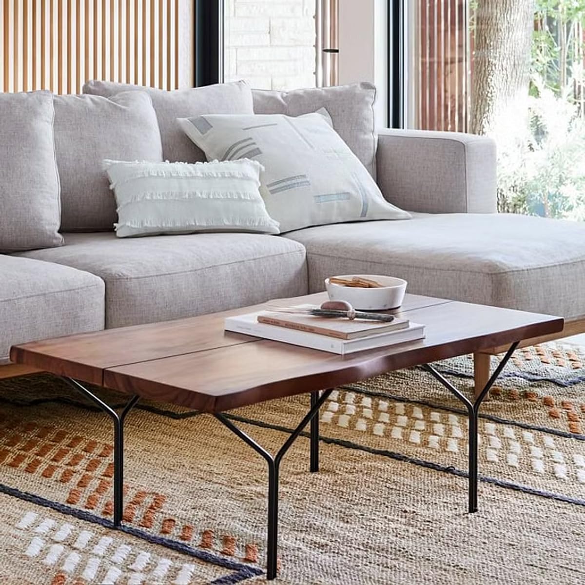 The Attic Metz Coffee Table|Coffee Table for Living Room|Iron + Solid Wood Centre Table|Black + Honey Matt Finish