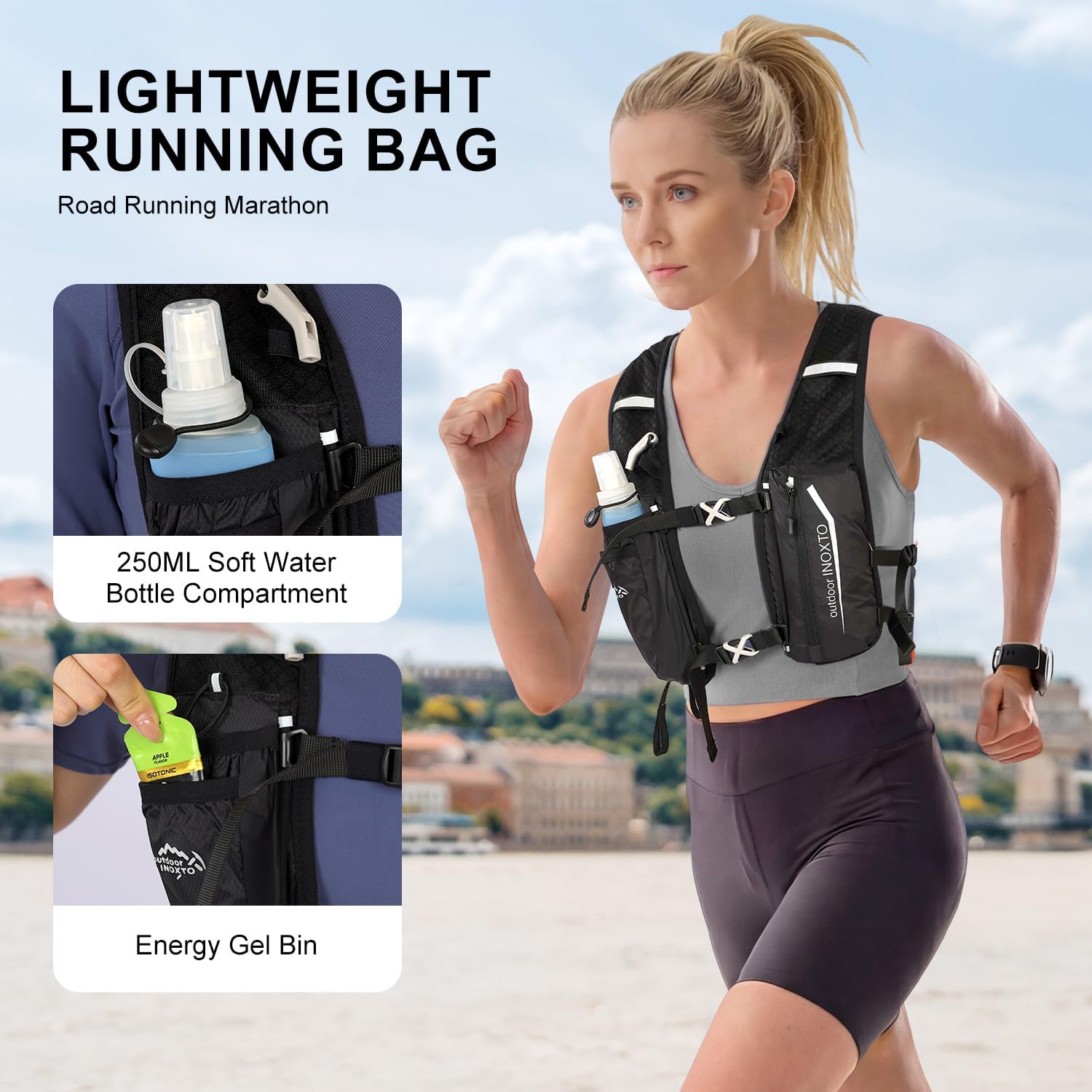 INOXTO Running Hydration Vest Backpack,Lightweight Insulated Pack with 1.5L Water Bladder Bag Daypack for Hiking Trail Running Cycling Race Marathon for Women Men