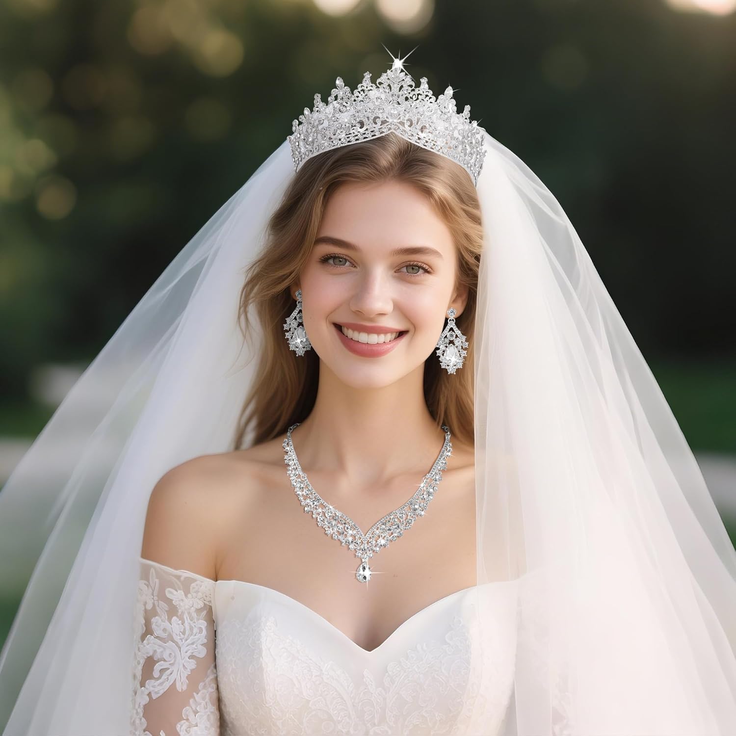 Kamirola Tiaras and Crowns for Women,Tiaras Earrings Necklace, Crystal Bridal Jewelry Set, Costume Party Halloween Prom Pageant Jewelry for Women TR80