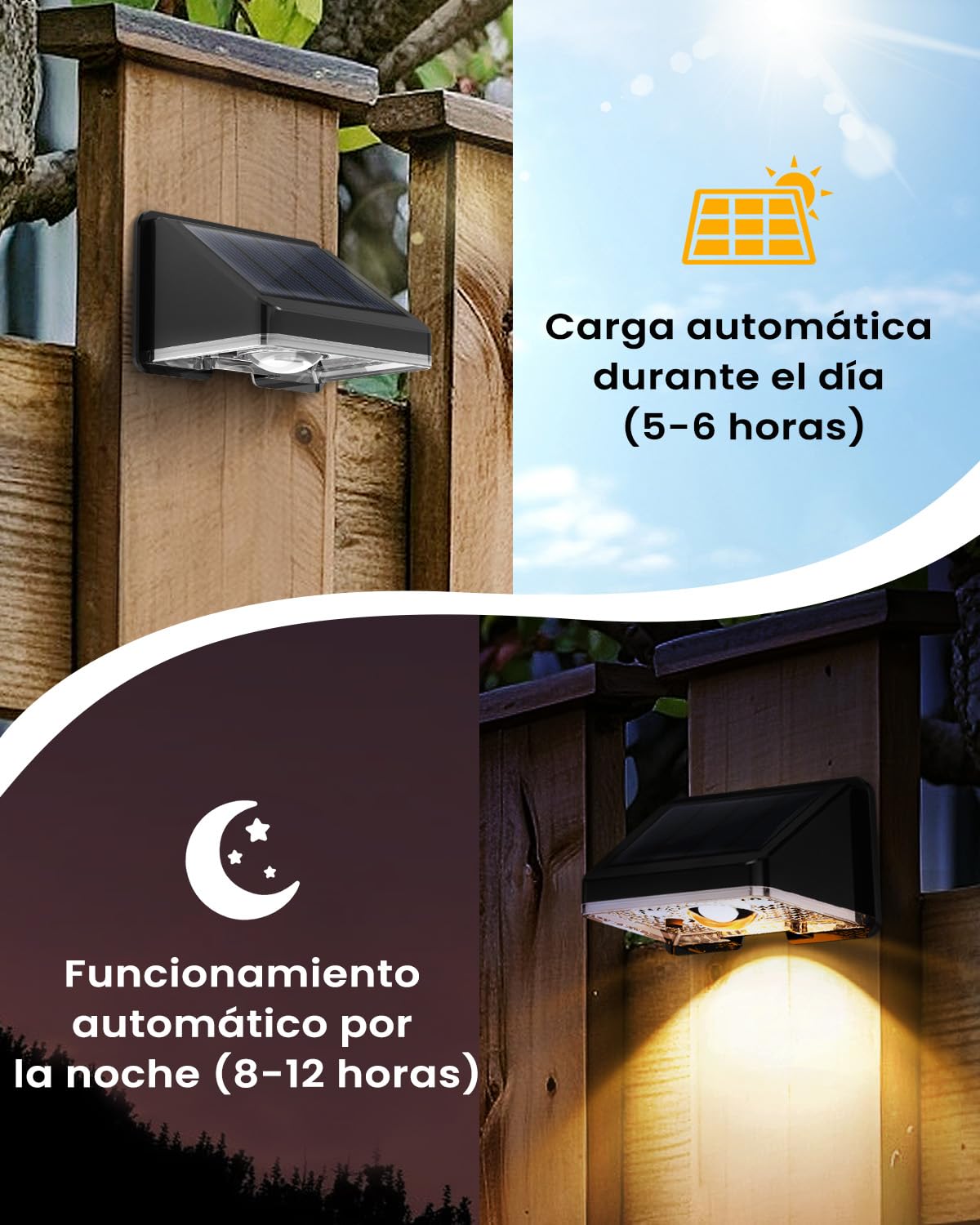 Aplique Solar Pared Exterior，Luz Solar Exteriore，IP67 Impermeable Luces Solares Exterior Jardín Diseño Inalámbrico Para Vallas Patio Balcones Y Terrazas，16Pack