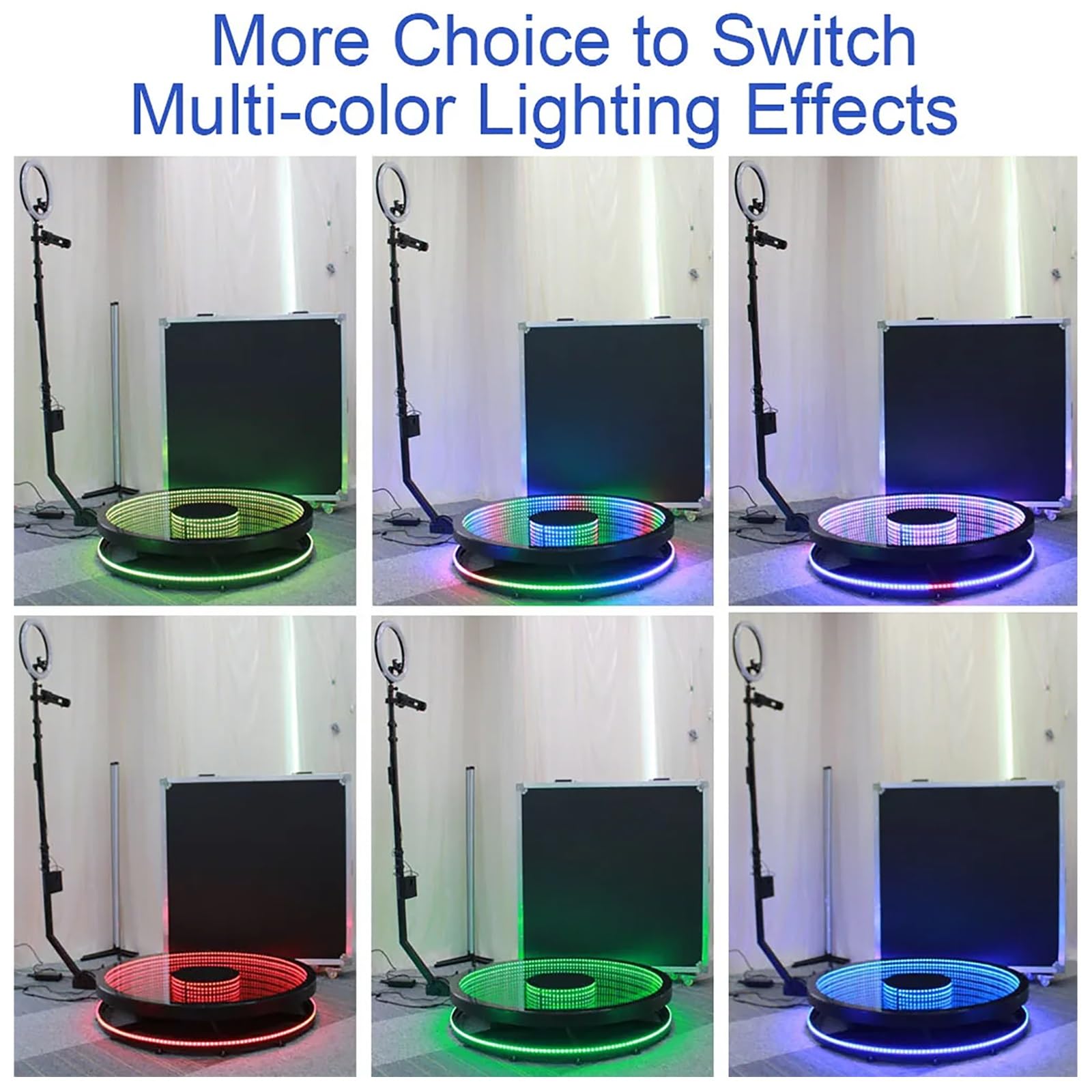 Photo Booth 360 con piattaforma per selfie, APP e telecomando, luce ad anello RGB, rallentatore automatico, cabina video rotante con custodia per matrimoni ed eventi
