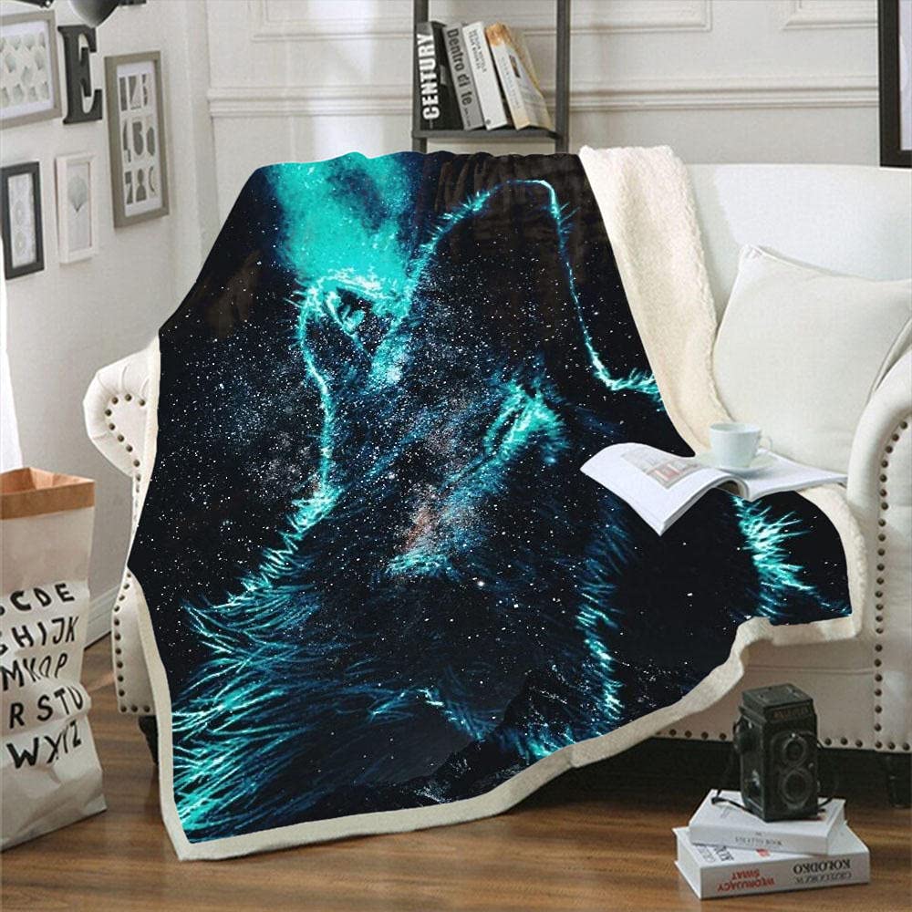 Plaid Coperta Sherpa Animale Ruggente Coperta Pile Doppio Strato Vello, Plaid Divano Super Morbida Calda in Microfibra, Coperta Fluffy per Divano, Letto, Ufficio (130x150cm)