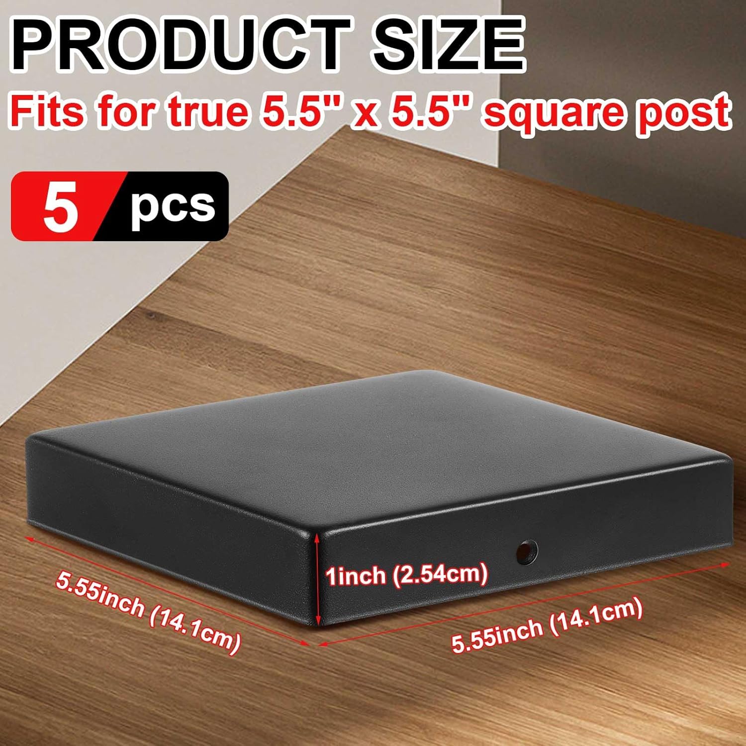 Pelopy 5 Pcs 6 x 6" Flat Pyramid Post Cap for True 5-1/2" x 5-1/2" Wood Posts Black Galvanized Powder Coated Steel Weatherproof Caps Cover for Decks, Porches, or Corridors Mailbox