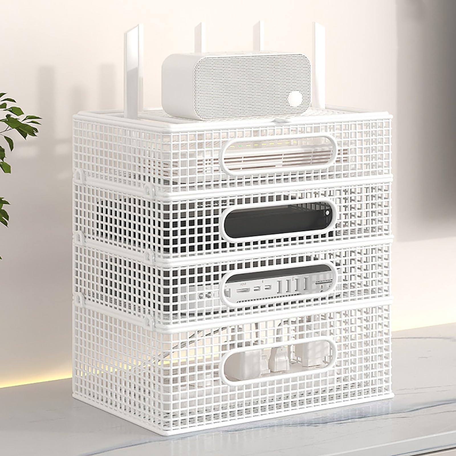 Scatola nascosta per router WiFi, armadietto di archiviazione per router multimediale, organizer per gestione dei cavi della ciabatta, design con clip per un facile smontaggio, non si deforma