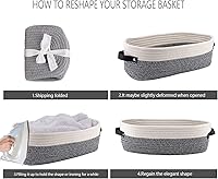 Vista 7 de Cesta pequeña tejida de cuerda de algodón para papel higiénico, cestas para organizar, cesta decorativa para decoración boho, pequeña cesta de Blanco