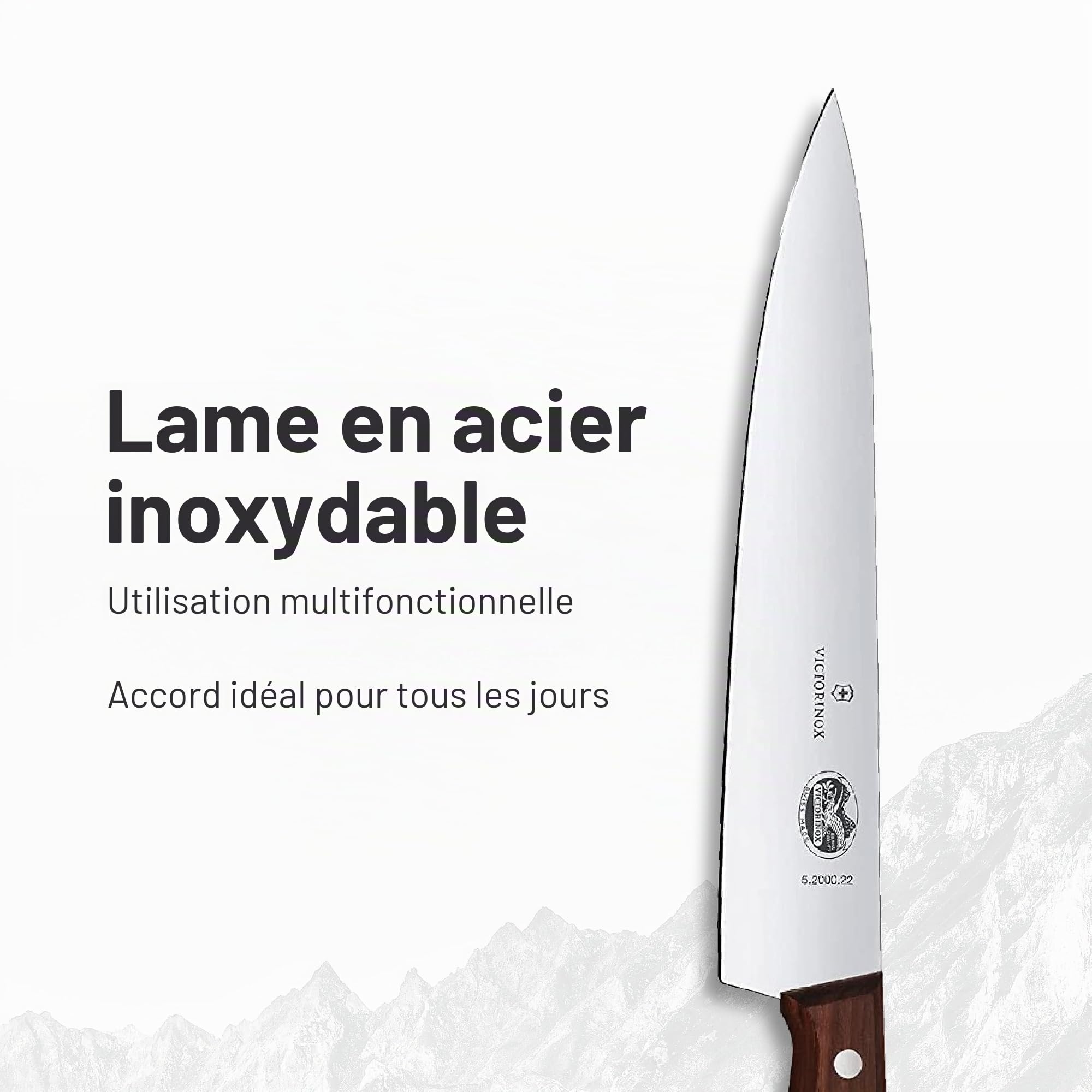 Victorinox Wood, Couteau à trancher professionnel, Lame extra-tranchante, tranchant droit, 22 cm, Manche en bois noble, Acier inoxydable, brun