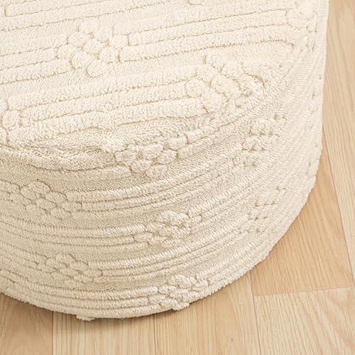 Miniatura 7 de Asuprui Puf otomano reposapiés – Taburete redondo de espuma todo en uno de felpa para un descanso acogedor, puf de piso y decoración elegante (lino)