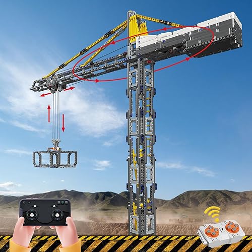 Miniatura 4 de JMBricklayer Bloques de construcción de grúa torre RC, máquina de construcción con control remoto motoraplicación, conjuntos de construcción de