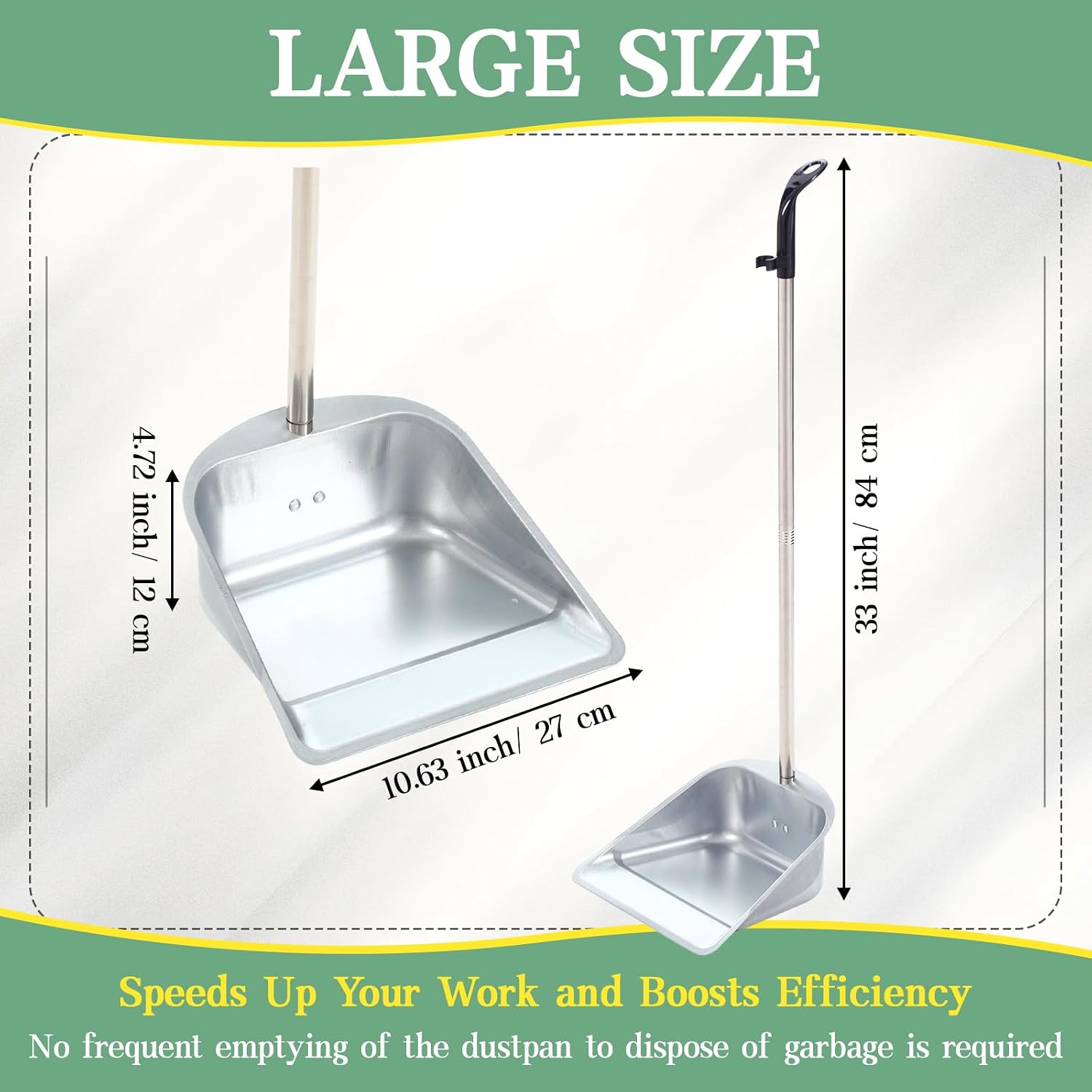 Didaey 4 Packs Stainless Steel Dust Pan 33'' Upright Heavy Duty Dustpan with Long Handle Stand Up Dust Pans Sweeping Tool for Home Floor Indoor Outdoor Lobby Office Supplies