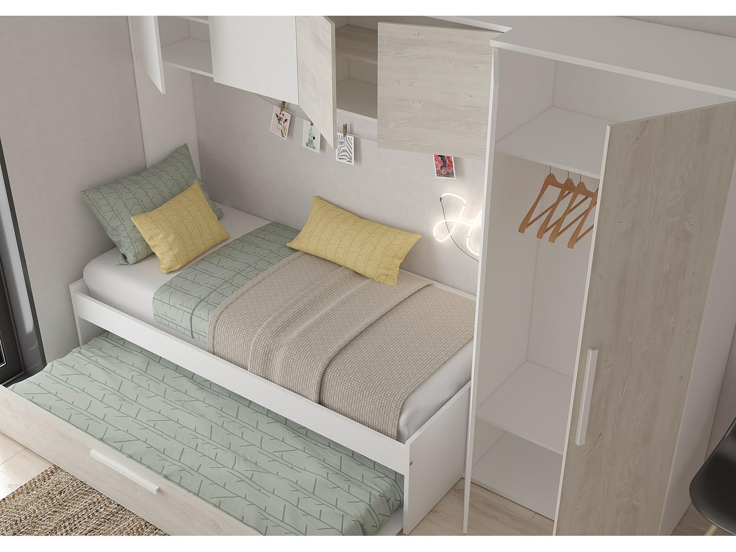 Indomita Cameretta a Ponte con Letto Estraibile Bianco e Bianco Consumato 6006 Reversibile