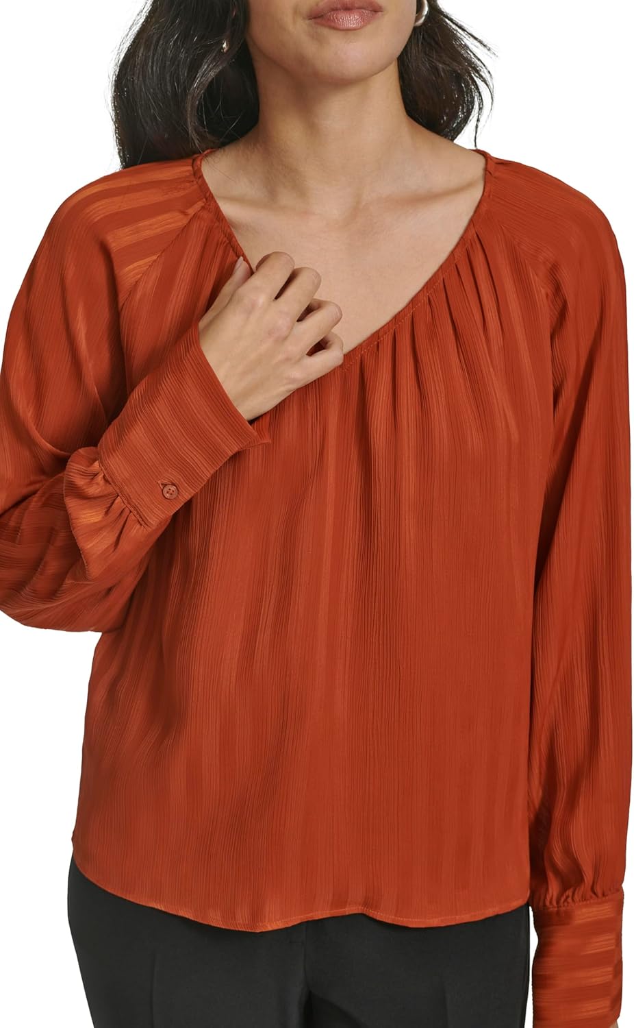 Calvin Klein Womens Long Sleeve V Neck Blouse