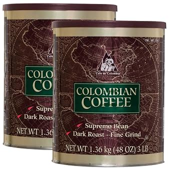 Cafe de Colombia Supremo Bean Dark Roast Fine Grind Colombian Coffee, 3 lbs, 48 oz 2 Pack