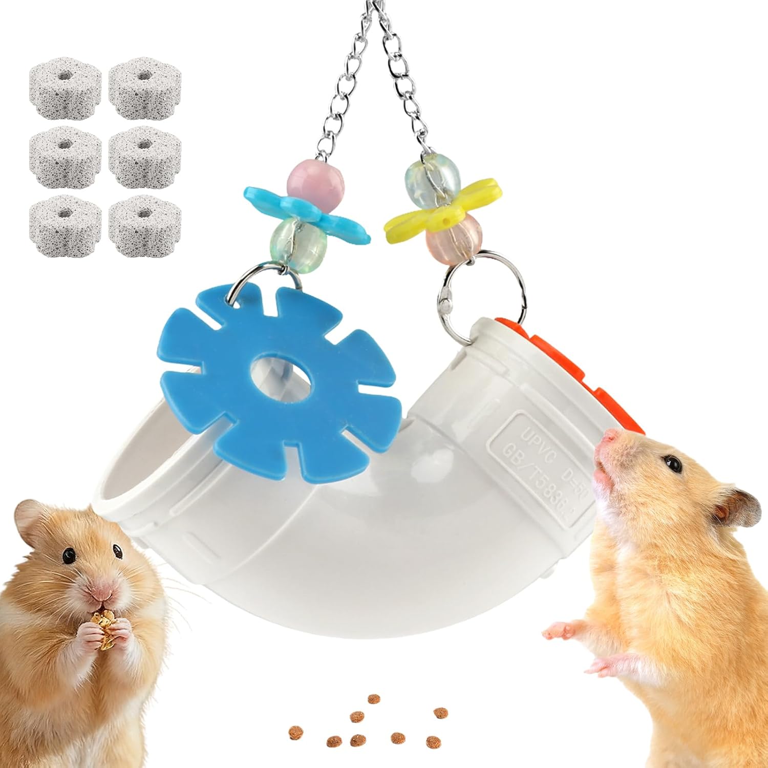 Rat Enrichment Foraging Toy, Hanging Slow Feeder Puzzle Toy with 6 Pcs