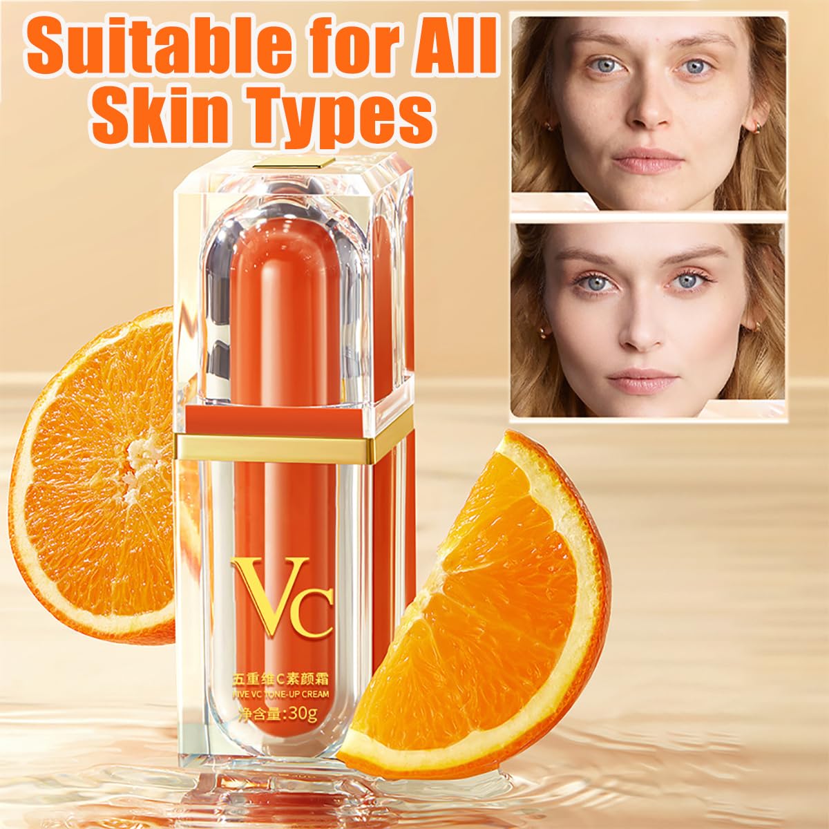 XIRUJNFD Vitamin C Makeup Tone Up Cream, Five Vitamin C Tone-Up Cream, Multi 4-In-1 Face, Concealer, Face Primer and Makeup (5)