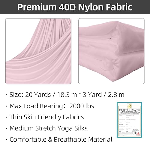 Miniatura 107 de PRIOR FITNESS Kit de seda aérea, colorido juego de hamaca de tela de nailon 40D de 9/15/20 yardas con herramientas y guía para todos los niveles