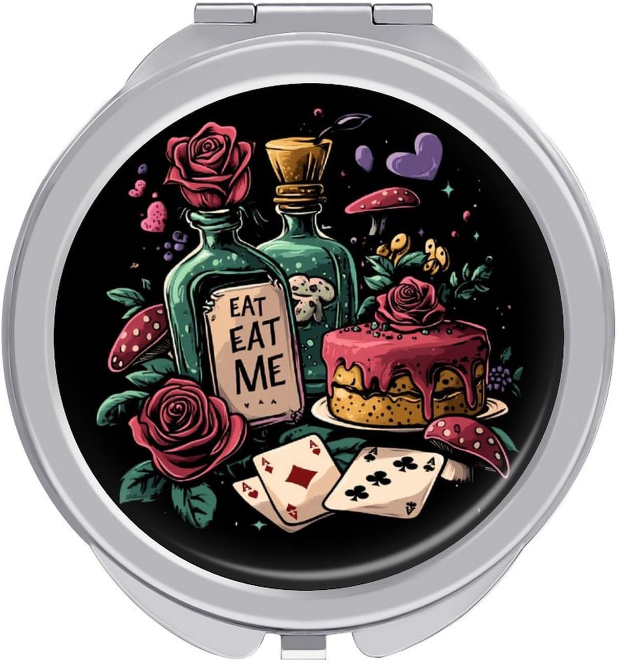 Playing Poker Cards Cake Compact Makeup Mirror Mini Foldable Cosmetic Mirror Portable Travel Mirror for Purse Pocket