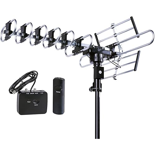FiveStar Outdoor 4K HDTV Antenna Long Range Auto Gain Control Long Range with Motorized 360 Degree Rotation, UHF/VHF/FM Radio with Infrared Remote Control for 2 TVs