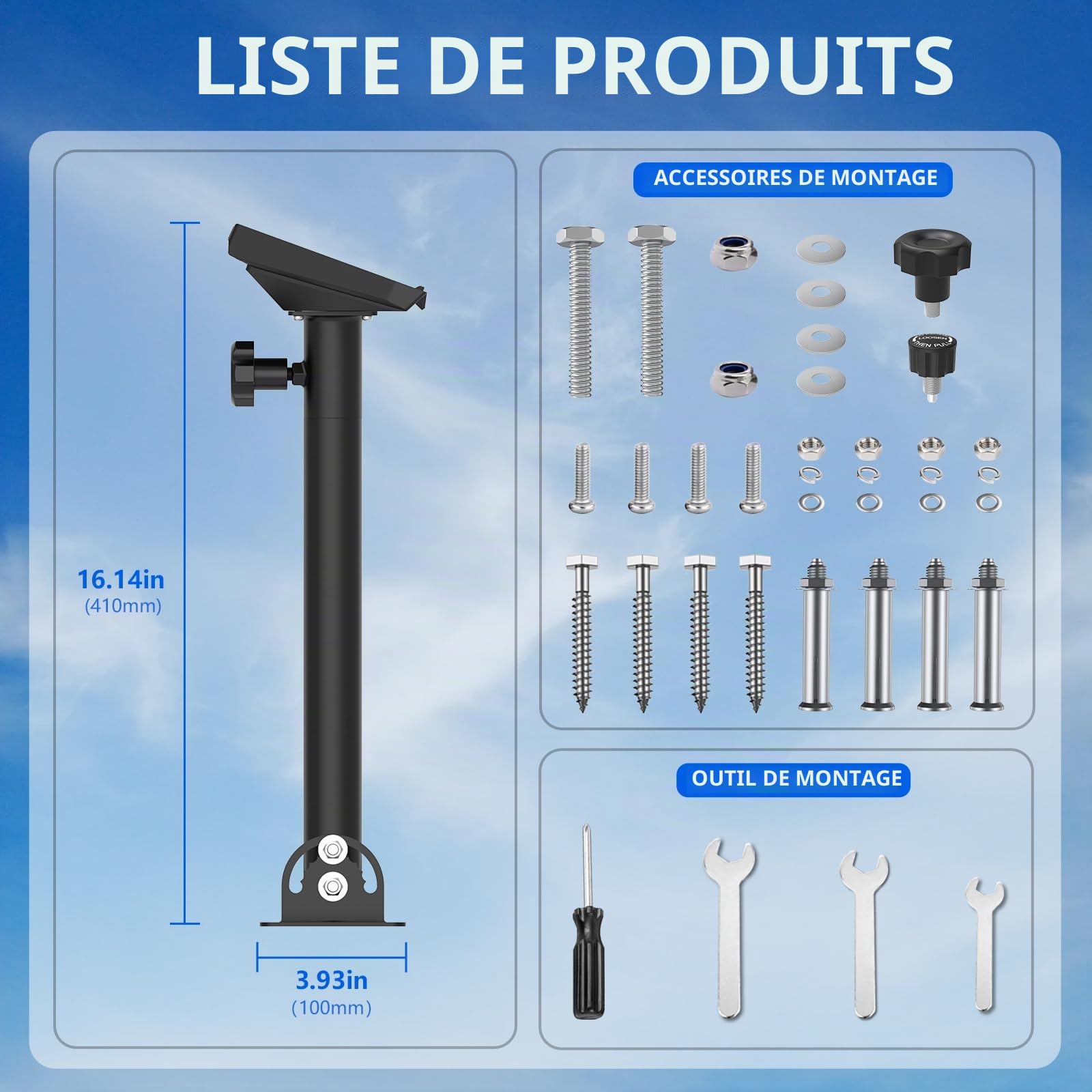 Kit de montage sur toit ajustable à 180° Starlink Gen 3 Compatible avec Gen 3 / V3, support de poteau Starlink avec adaptateur de tuyau Gen 3