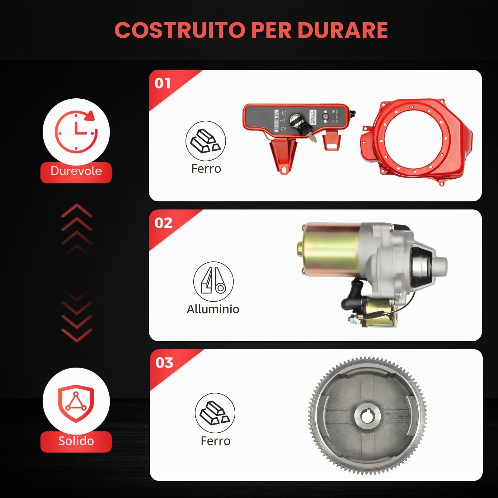 Kit di Avviamento Elettrico per Honda GX160 5.5HP GX200 6.5HP - Starter Motore a 4 Tempi Con Avviamento Magnetico e Interruttore a Chiave