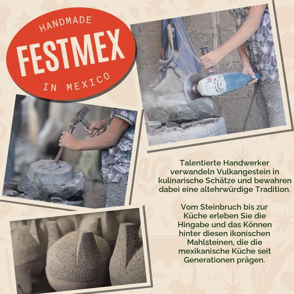 Echter handgefertigter mexikanischer Mörser und Stößel, Molcajete de Piedra natürlicher Vulkanika-Stein, schwer und langlebig, perfekt für hausgemachte Salsas, Guacamole und andere Molcajete-Teller |