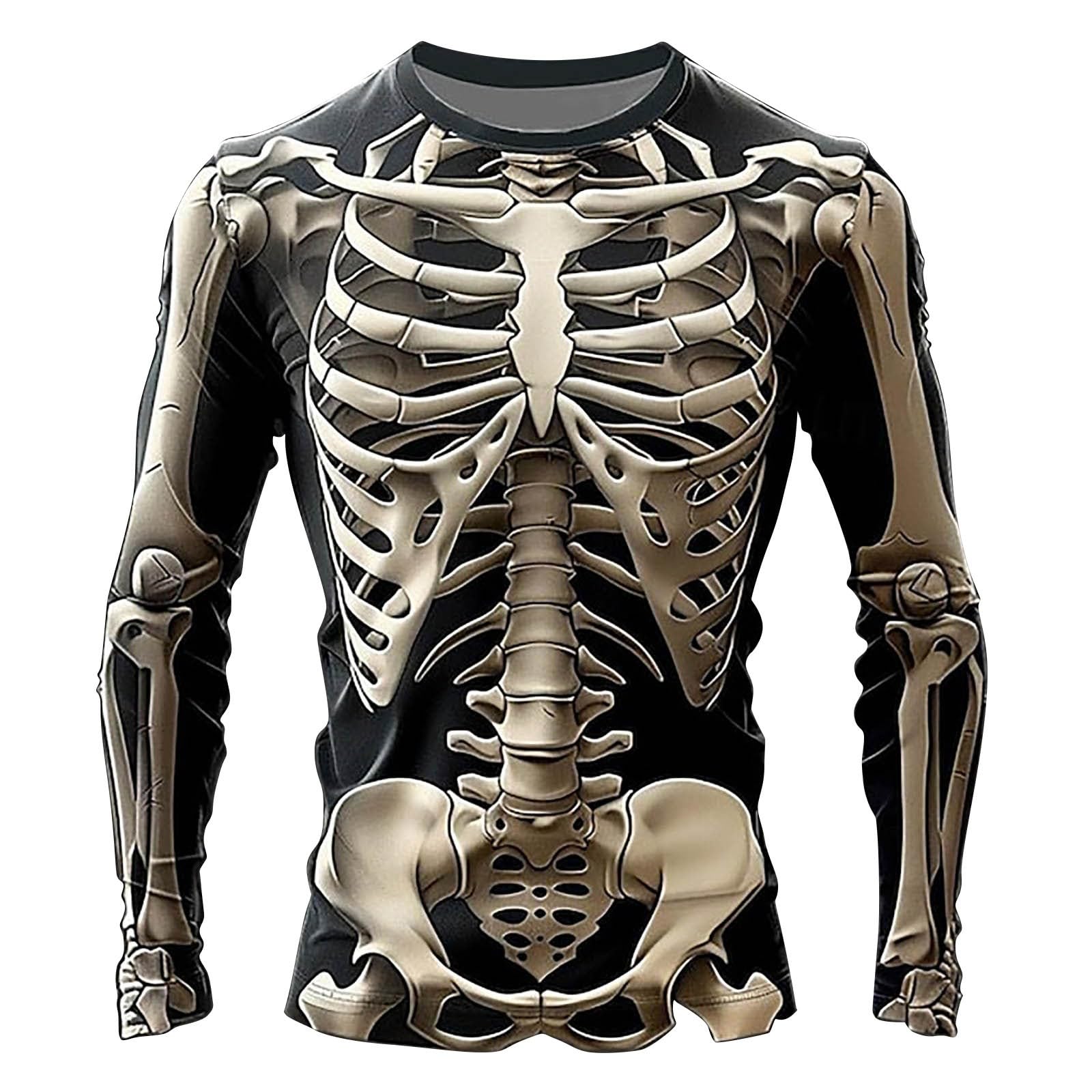 Mens Halloween Skeleton Shirts Crew Neck Long Sleeve 3D Print Graphic T Shirt Novelty Holiday Party Costumes Funny Pullover, Z02-White, 3XL โ image 1