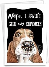 NobleWorks - 1 Funny Puppy Birthday Card for Women and Men w/Envelope - Cute Dog Antics Sprinkle Nose C3639ABDG